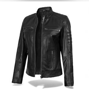 F Jackets genuine lambskin leather black quilted style jacket. Like new. Large